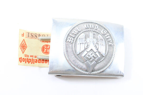 Original German WWII Hitler Youth Steel Belt Buckle with Original Paper Tag – Assmann & Söhne, Lüdenscheid