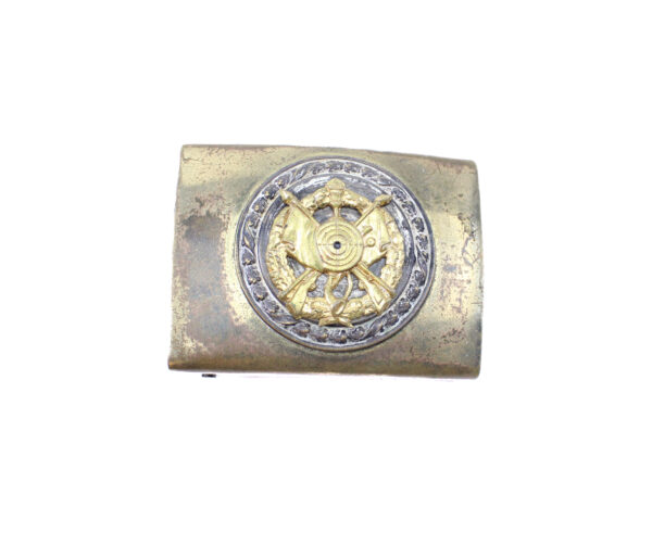 Custom WWI/WWII Trench Art Brass Belt Buckle with German Hunting Pinned Badge