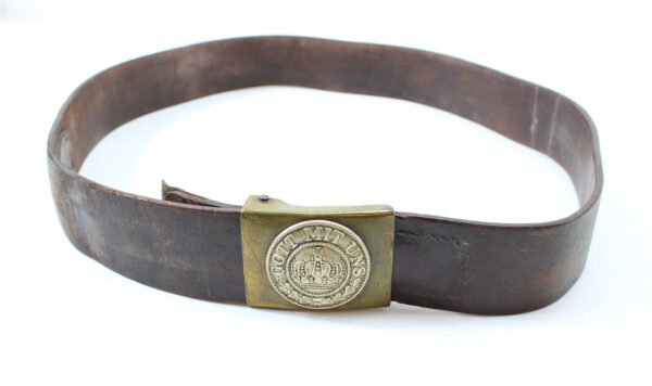 Original Imperial German WWI Prussian M1895 Belt with “Gott Mit Uns” Brass & Nickel Buckle - Image 2
