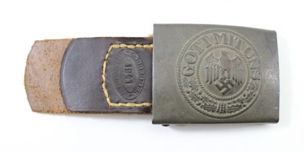 Original German WWII Heer EM/NCO Black Leather Belt with Steel Buckle – Belt Marked L. Kopping & Co Giessen 1942, Tab Marked G. Brehmer 1941 - Image 2