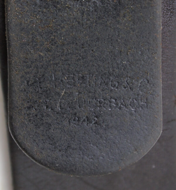 Original German WWII Heer EM/NCO Black Leather Belt with Steel Buckle – Belt Marked L. Kopping & Co Giessen 1942, Tab Marked G. Brehmer 1941 - Image 3