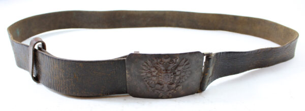 Original Imperial Russian WWI Belt Buckle with Double-Headed Eagle Crest and Leather Belt - Image 2