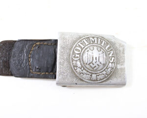 Original German WWII Wehrmacht Heer EM Steel Belt Buckle with 1938 Leather Strap by Stefan Merkel