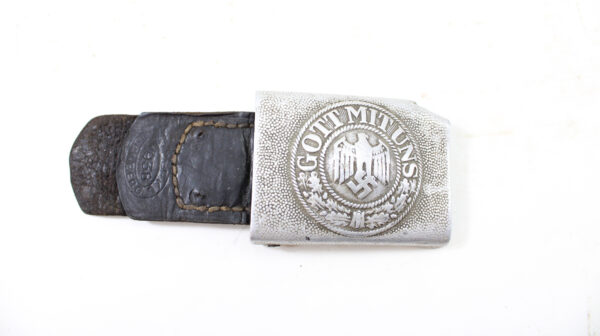 Original German WWII Wehrmacht Heer EM Steel Belt Buckle with 1938 Leather Strap by Stefan Merkel