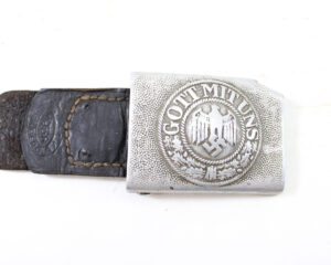 Original German WWII Wehrmacht Heer EM Steel Belt Buckle with 1938 Leather Strap by Stefan Merkel