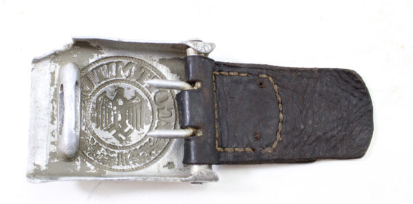 Original German WWII Wehrmacht Heer EM Steel Belt Buckle with 1938 Leather Strap by Stefan Merkel - Image 2