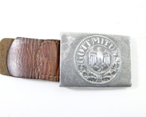 Original WWII German Wehrmacht Heer EM Steel Belt Buckle Marked “HA” with Leather Strap (Illegible Stamp)