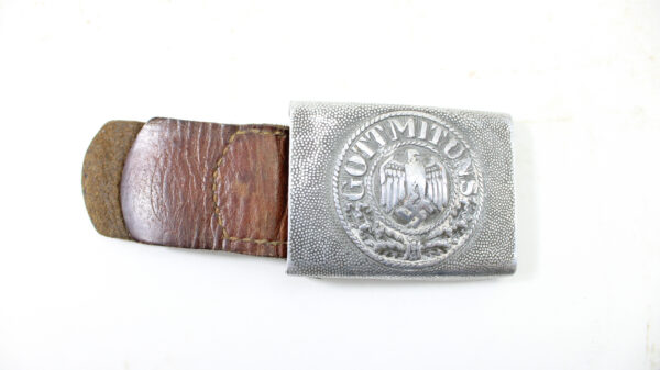 Original WWII German Wehrmacht Heer EM Steel Belt Buckle Marked “HA” with Leather Strap (Illegible Stamp)