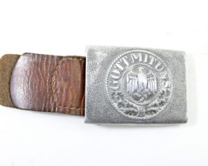 Original WWII German Wehrmacht Heer EM Steel Belt Buckle Marked “HA” with Leather Strap (Illegible Stamp)