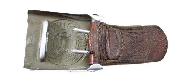 Original WWII German Wehrmacht Heer EM Steel Belt Buckle Marked “HA” with Leather Strap (Illegible Stamp) - Image 2