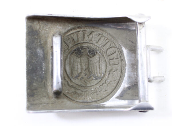 Original German WWII Heer Enlisted Man’s Unmarked Steel Belt Buckle - Image 2