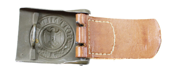Original WWII German Heer Tabbed Steel Belt Buckle – RS&S, Leather Tab Marked R. Sieper & Söhne 1940 - Image 2