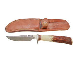 Authentic Randall Made #8-4 Knife – Antler Handle with Compass, Original Sheath, Old Style Blade