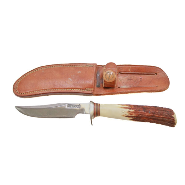 Authentic Randall Made #8-4 Knife – Antler Handle with Compass, Original Sheath, Old Style Blade