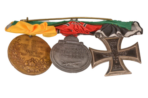 WWI and WWII combat veteran's 3 medal set mounted on ribbon bar -Iron Cross 2nd Class (EKII), Centenary Medal, Eastern Front Medal (Winterschlacht im Osten 1941/42) - Image 3
