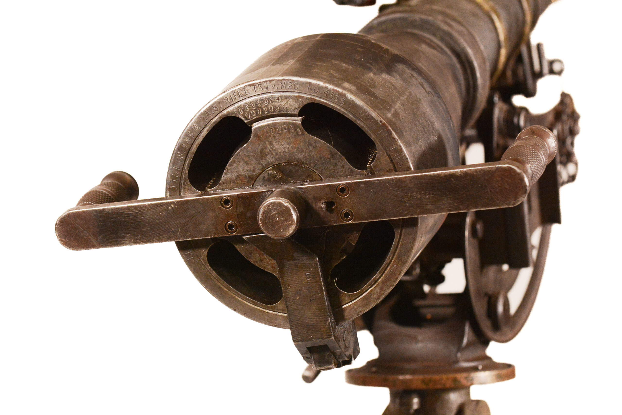 U.S. Firestone M20 Recoilless Rifle with M1917A1 Tripod — Made Inert — Includes Spent Case & M45 Light Instrument - Image 16