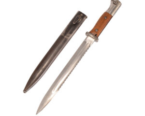 Original German WWI Seitengewehr M1884/98 II Sawback Bayonet – Crown-over-W Proofed, Fitted with WWII Scabbard