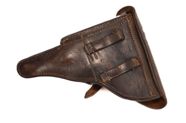 Original German Pre WWII P.08 Luger Brown Leather Hardshell Holster and Luger Magazine - E. G. Leuner 1938 makers mark - Image 2