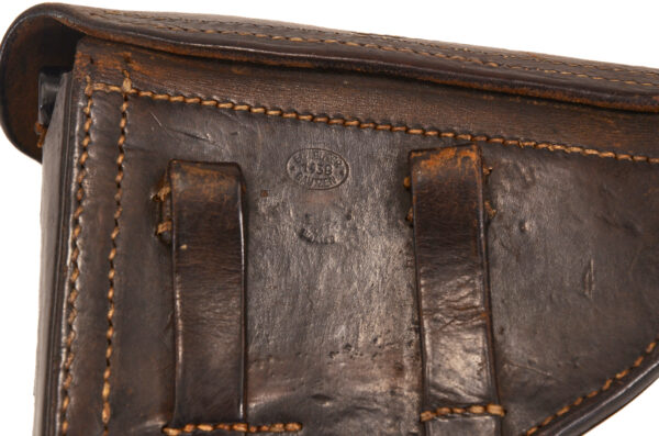 Original German Pre WWII P.08 Luger Brown Leather Hardshell Holster and Luger Magazine - E. G. Leuner 1938 makers mark - Image 3