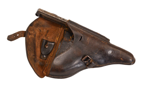 Original German Pre WWII P.08 Luger Brown Leather Hardshell Holster and Luger Magazine - E. G. Leuner 1938 makers mark - Image 4