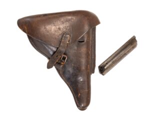 Original German Pre WWII P.08 Luger Pistol Brown Leather Hardshell Holster by E. G. Leuner 1938 -Waffenamt acceptance stamp
