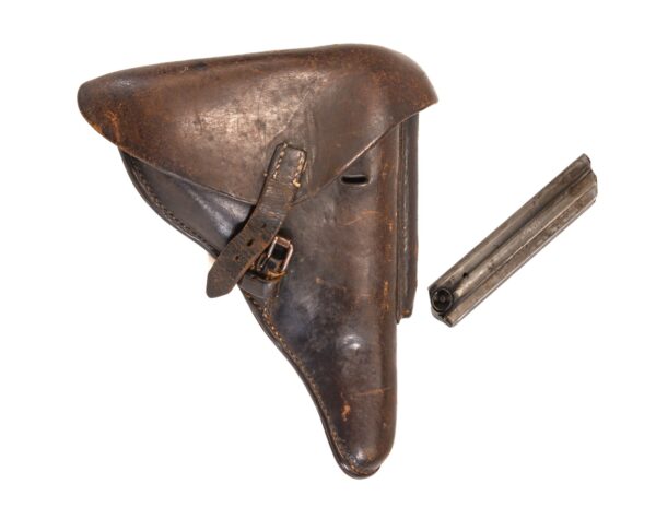 Original German Pre WWII P.08 Luger Pistol Brown Leather Hardshell Holster by E. G. Leuner 1938 -Waffenamt acceptance stamp