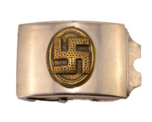 NSDAP Sympathizer’s Belt Buckle – Silver Finish with Swastika Oval Emblem