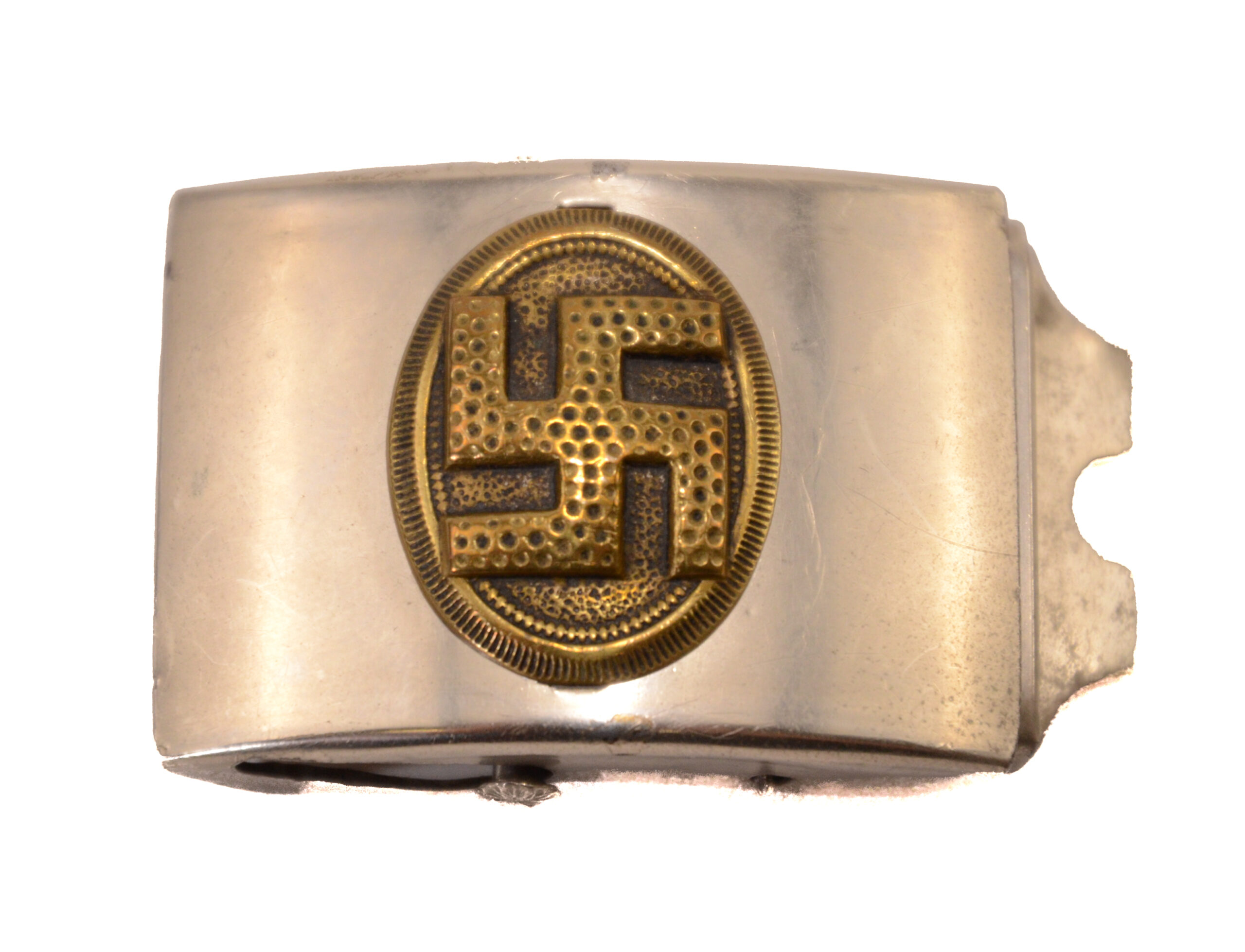NSDAP Sympathizer’s Belt Buckle – Silver Finish with Swastika Oval Emblem