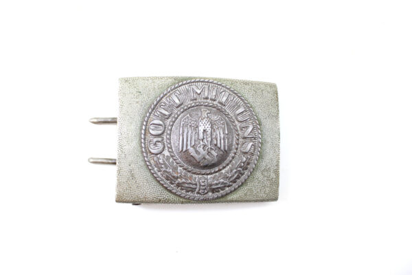 Original WWII German Heer Army EM/NCO Aluminum Belt Buckle – Marked B.N. with Assmann Triangle