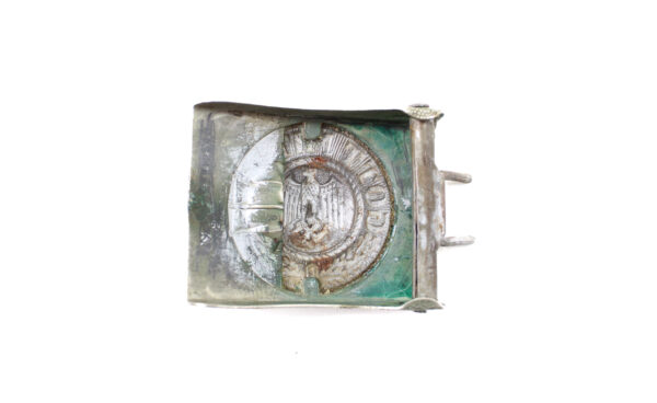 Original WWII German Heer Army EM/NCO Aluminum Belt Buckle – Marked B.N. with Assmann Triangle - Image 2