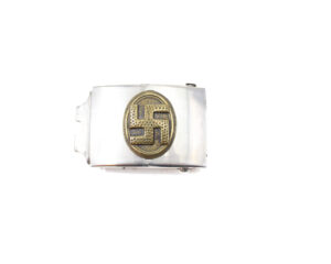 NSDAP Sympathizer’s Belt Buckle – Silver Finish with Swastika Oval Emblem