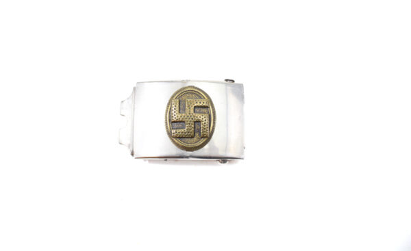 NSDAP Sympathizer’s Belt Buckle – Silver Finish with Swastika Oval Emblem