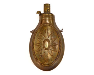Antique Brass Powder Flask – Sun Motif with Brass Fittings