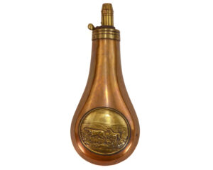 Authentic Dixon and sons Powder flask - Engraved Brass Game Scene