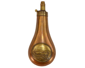 Authentic Dixon and sons Powder flask - Engraved Brass Game Scene