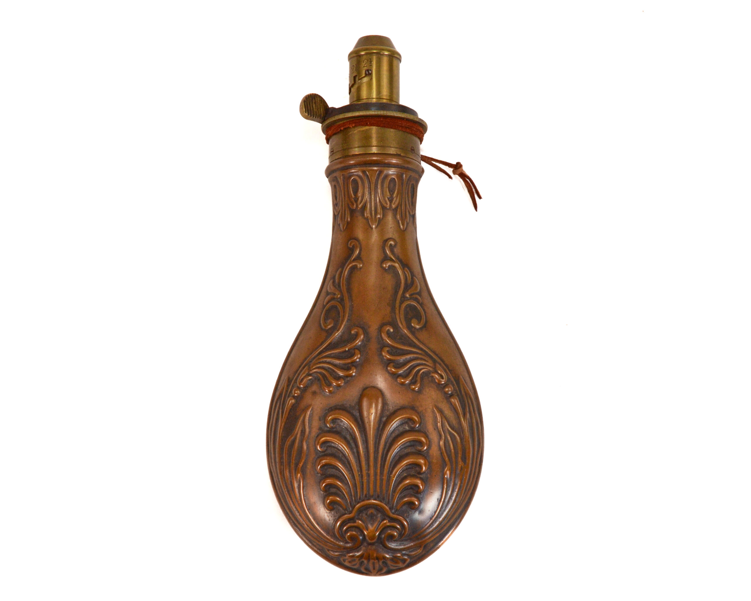James Dixon & Sons Copper Powder Flask – Intricately Embossed with Brass Fittings