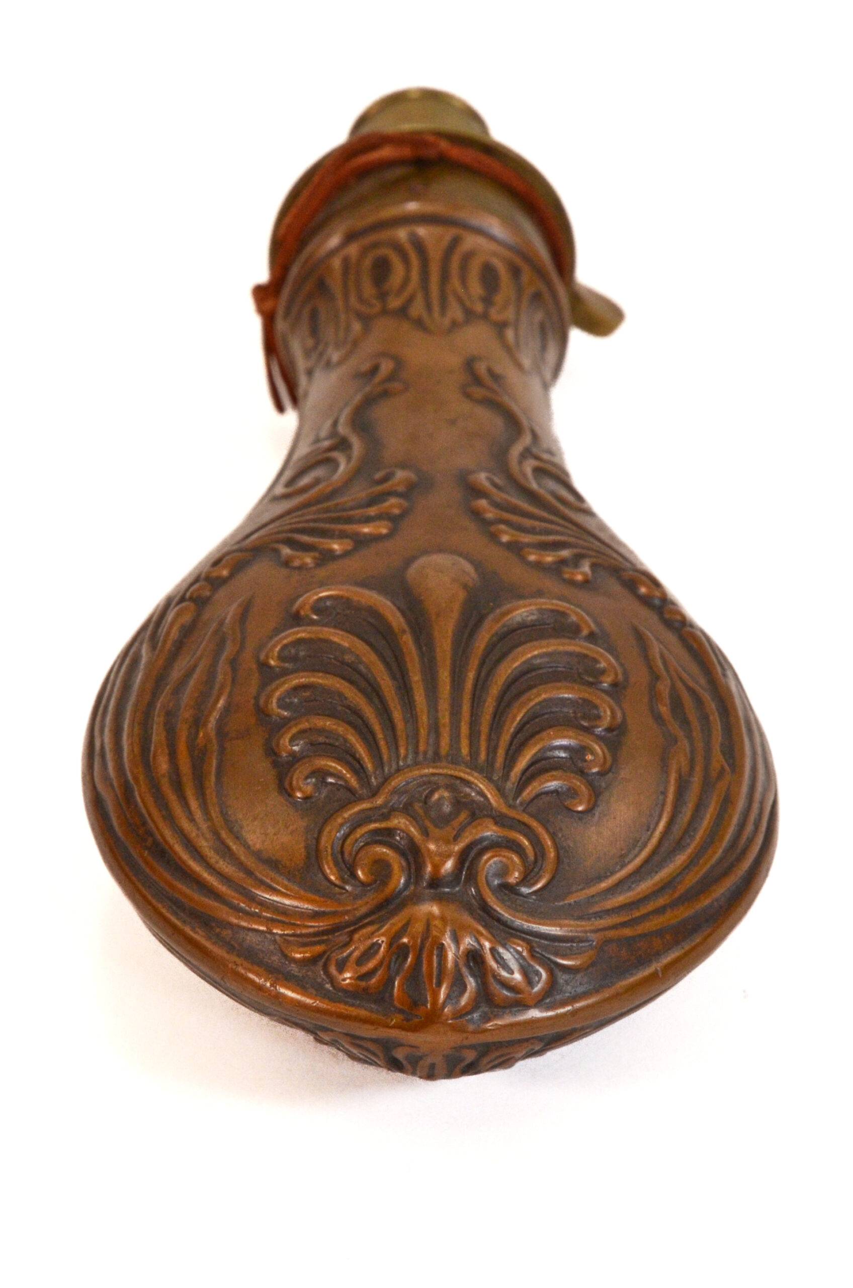 Original James Dixon & Sons Copper Powder Flask – Intricately Embossed with Brass Fittings - Image 5