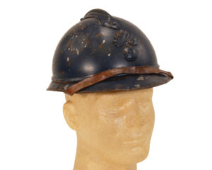 Rare WWI French Model 1915 “Adrian” Helmet – Late Midnight Blue Infantry Variant with RF Flaming Bomb Badge