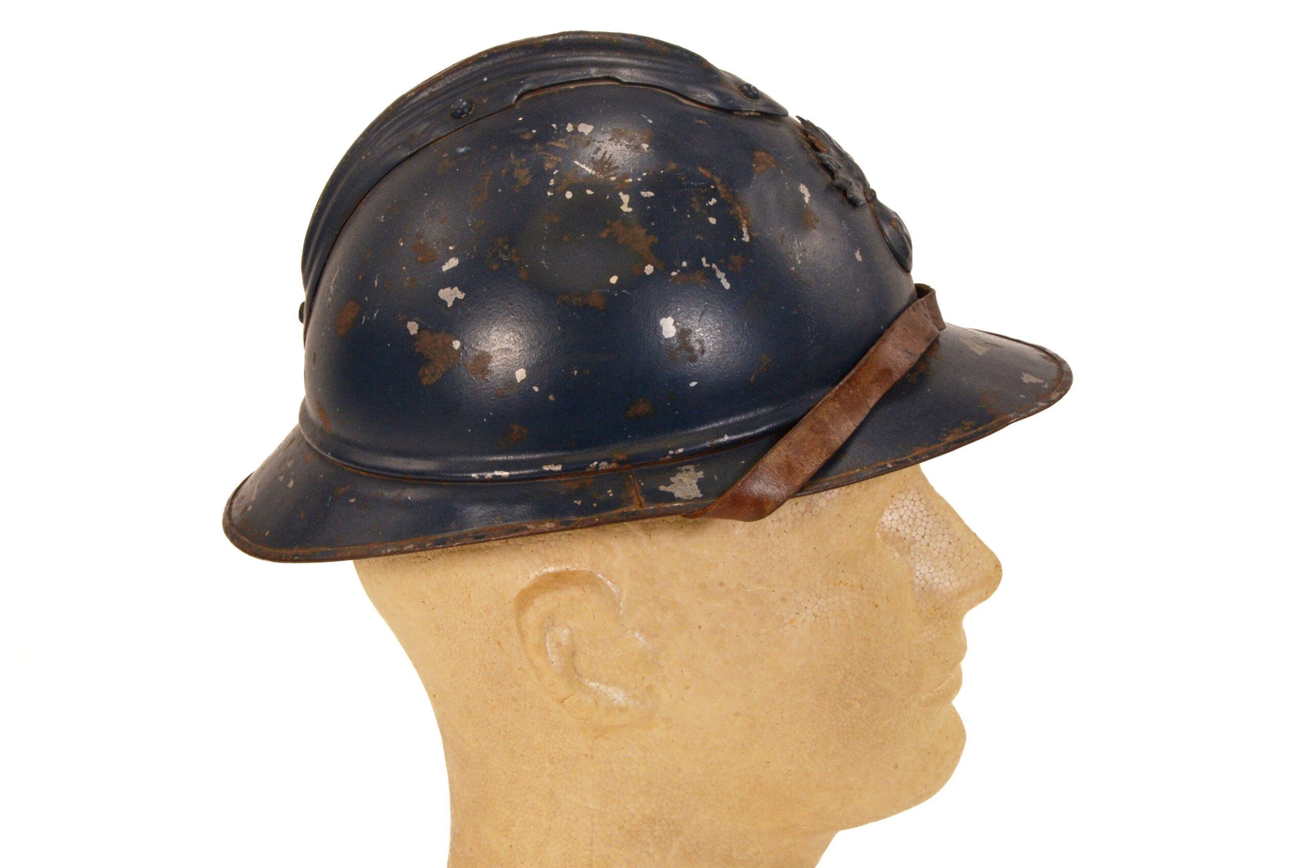 Rare WWI French Model 1915 “Adrian” Helmet – Late Midnight Blue Infantry Variant with RF Flaming Bomb Badge - Image 2