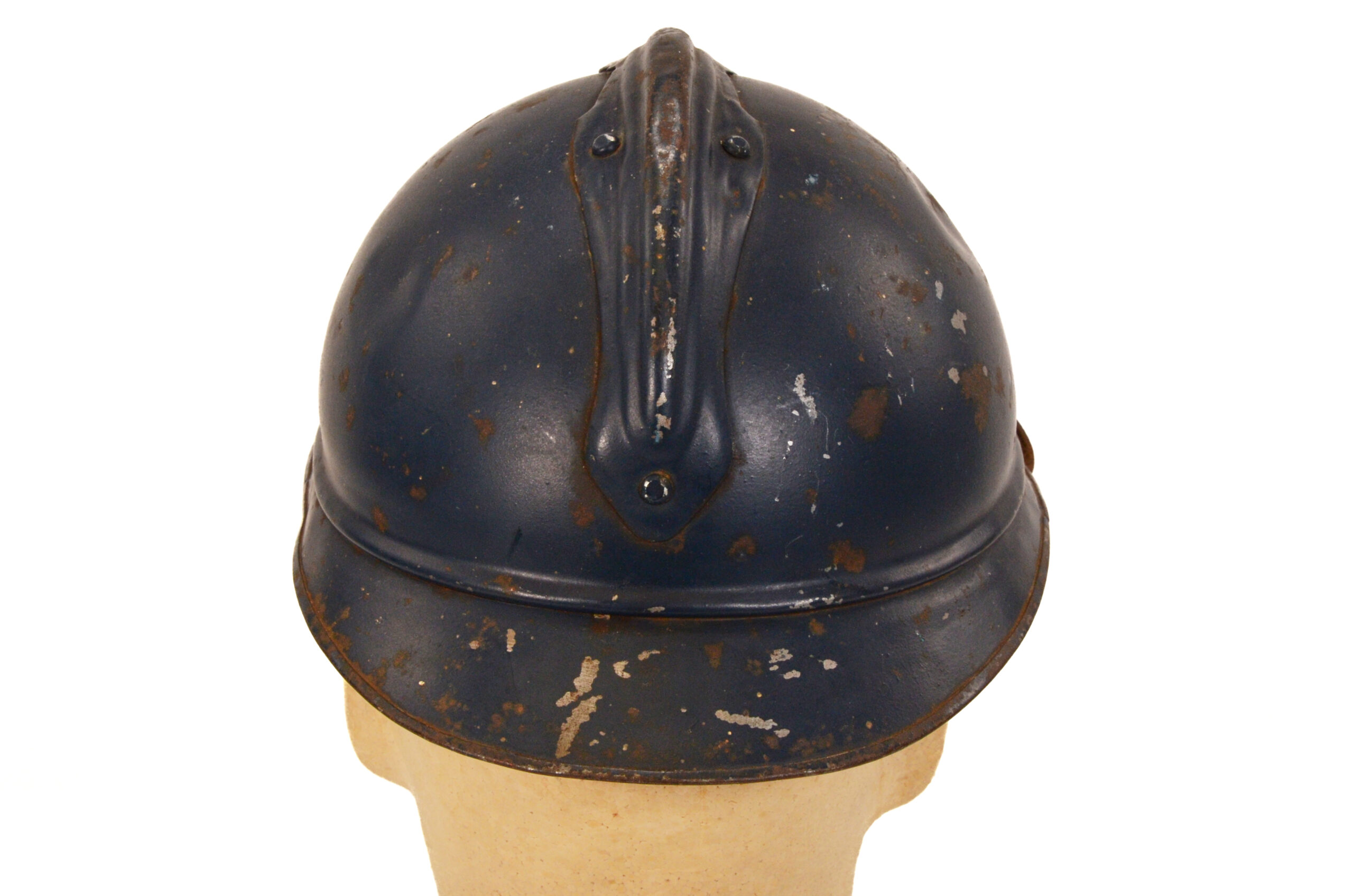 Rare WWI French Model 1915 “Adrian” Helmet – Late Midnight Blue Infantry Variant with RF Flaming Bomb Badge - Image 3