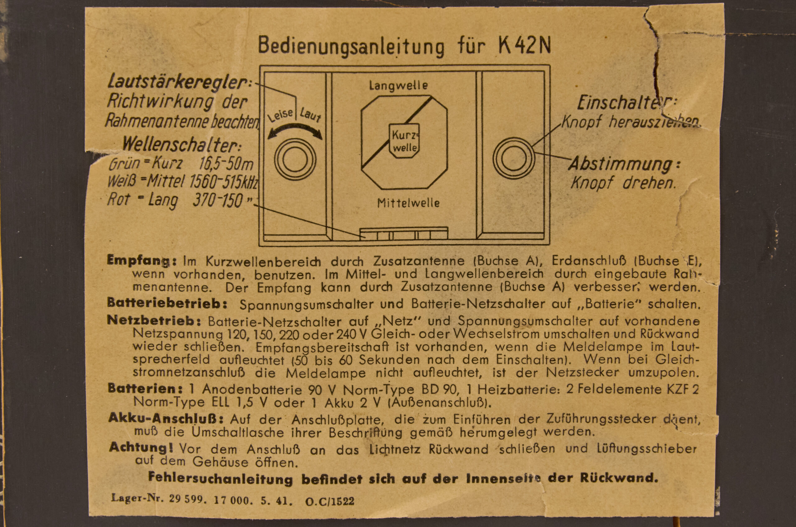 Original 1940's German Nora K42N Broadcast Receiver - Truppenbetreuungsempfänger - Image 5