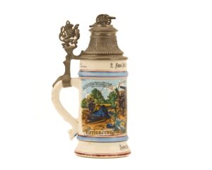 Original Imperial German Porcelain Regimental Reservist Beer Stein - Personalized for Gefreiter (Corporal) Hans Fischer