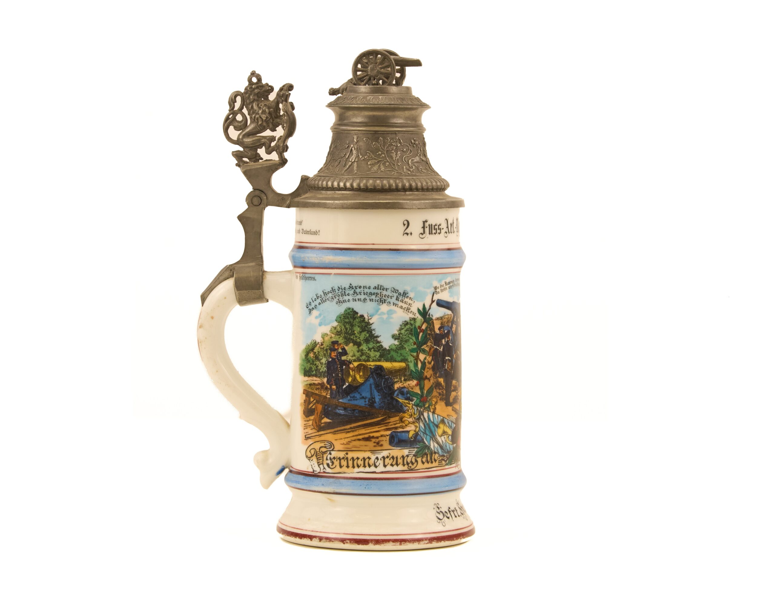 Original Imperial German Porcelain Regimental Reservist Beer Stein - Personalized for Gefreiter (Corporal) Hans Fischer