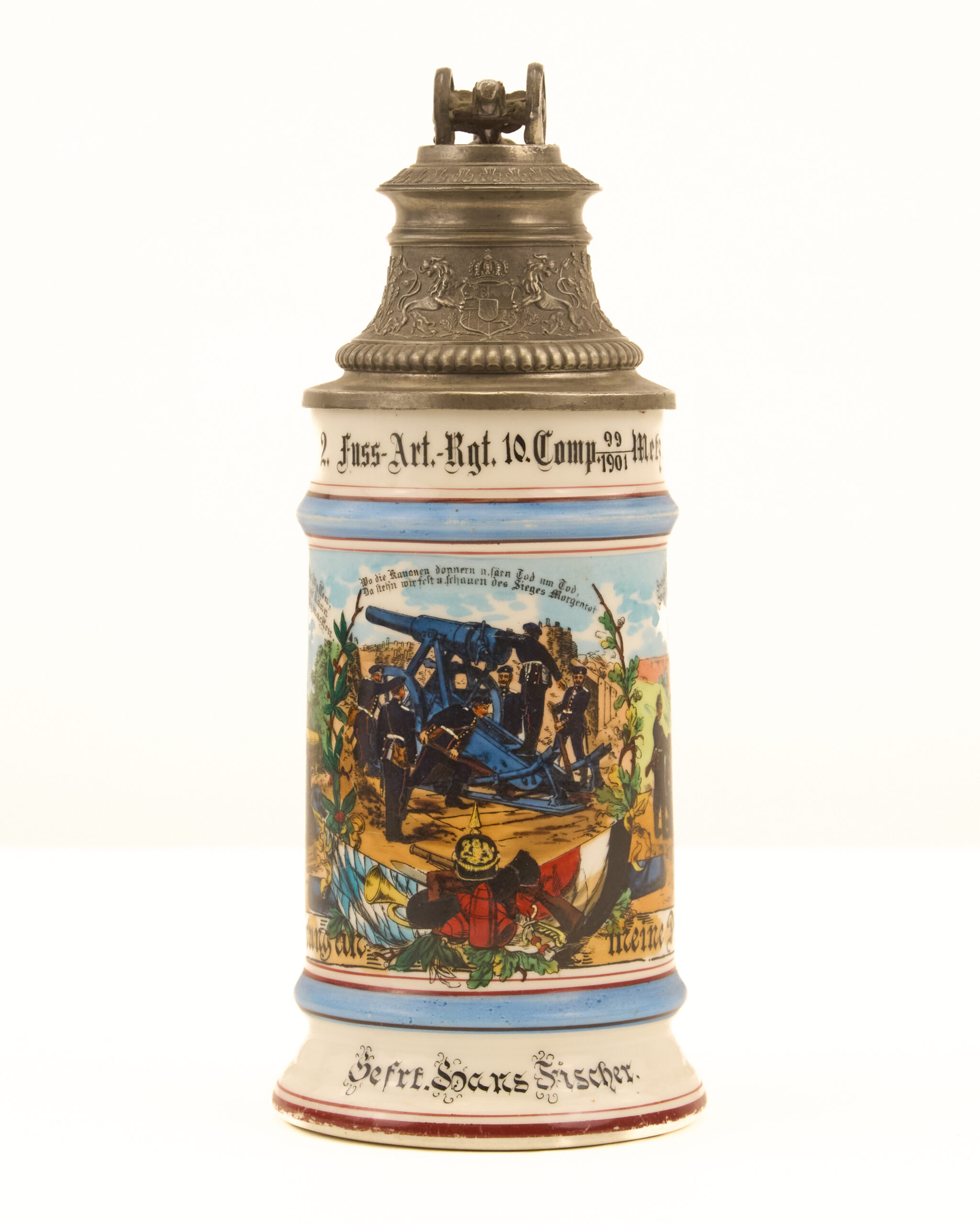 Original Imperial German Porcelain Regimental Reservist Beer Stein - Personalized for Gefreiter (Corporal) Hans Fischer - Image 5