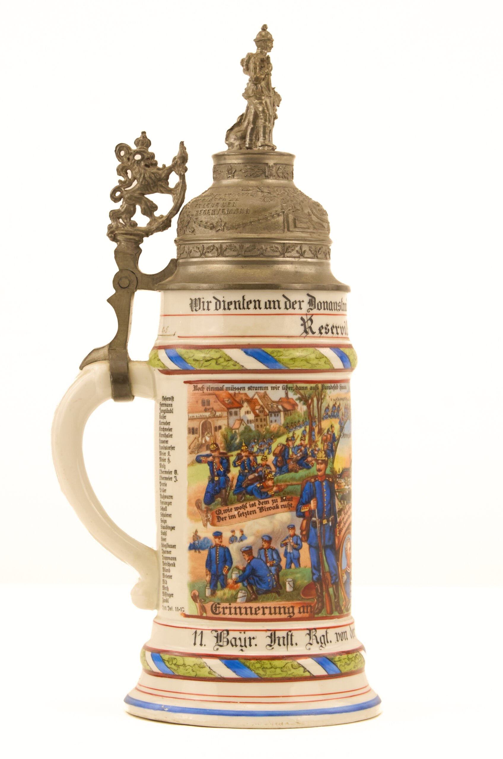 Original Imperial German WWI-era 11th Royal Bavarian Infantry Regiment reservist beer stein - Image 2