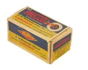 Western Cartridge Company 32-20 centerfire ammunition bright yellow blue box