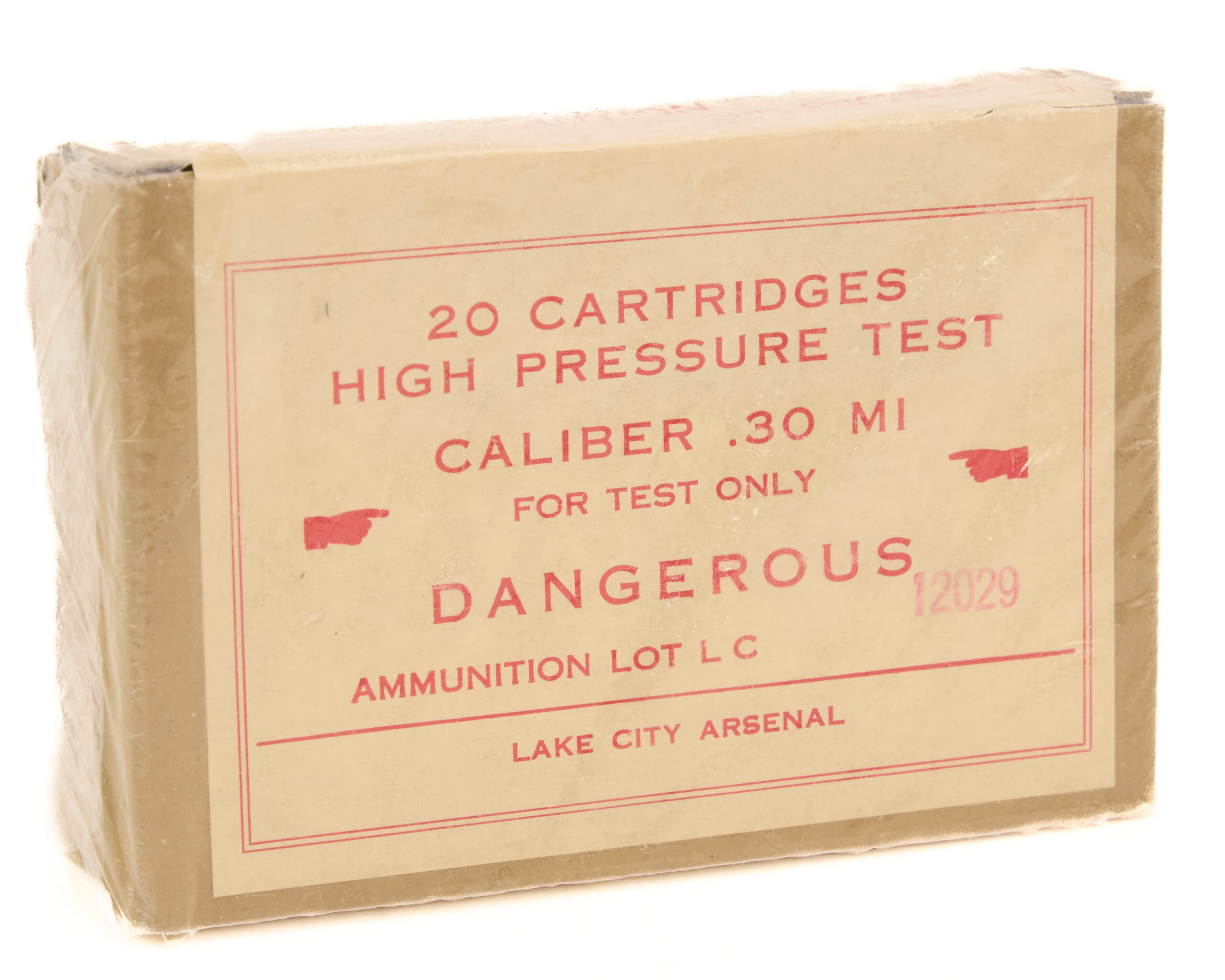 Lake City .30 M1 high pressure test cartridge box front label