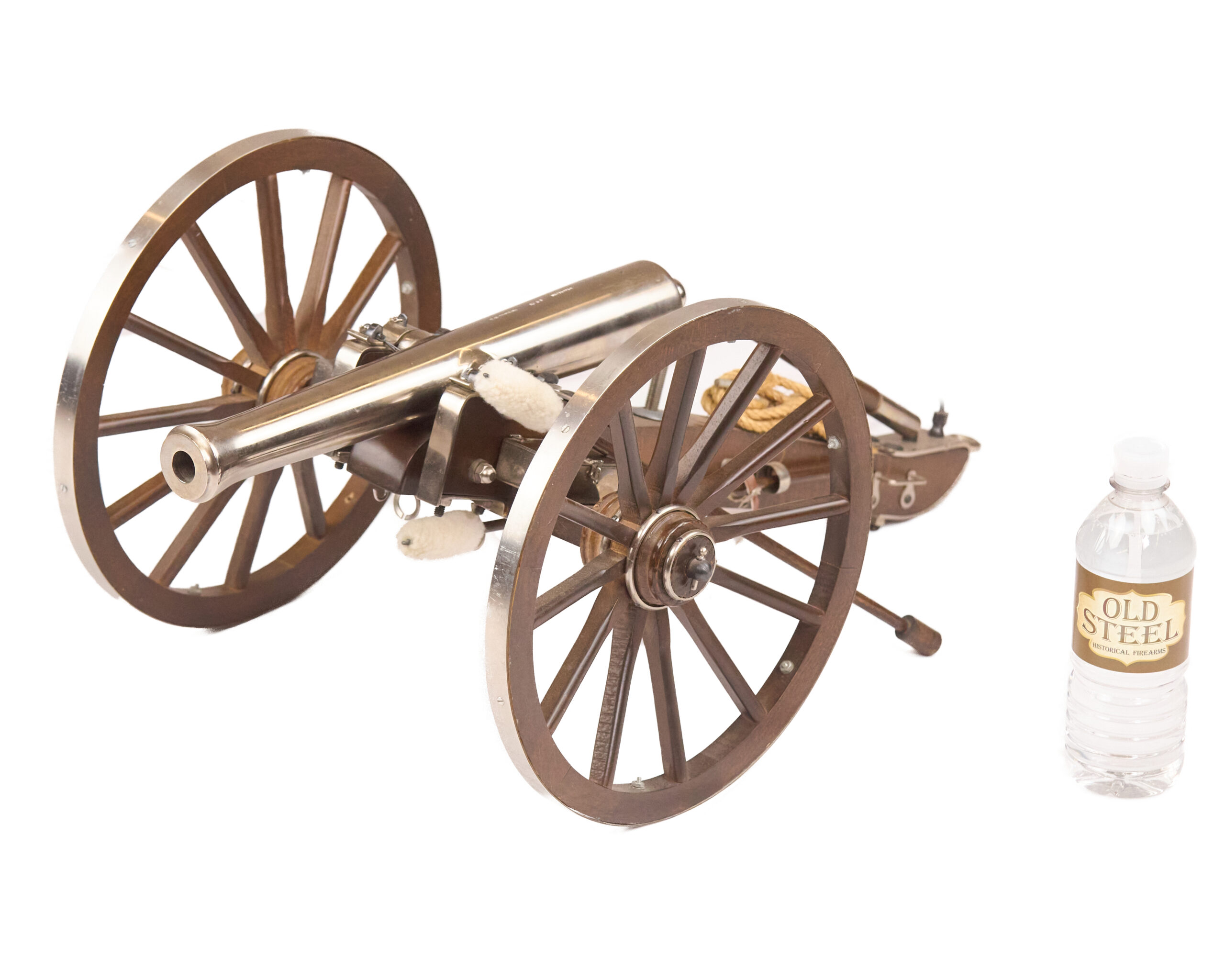 Nickel-plated replica cannon with hardwood carriage